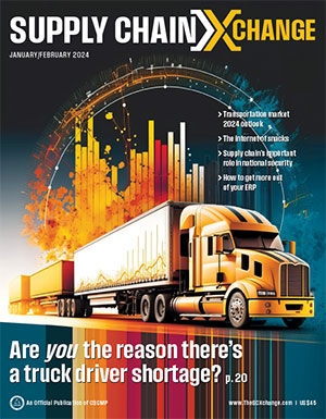 The cover of Supply Chain Xchange magazine. The main headline is: Are YOU the reason there's a truck driver shortage?